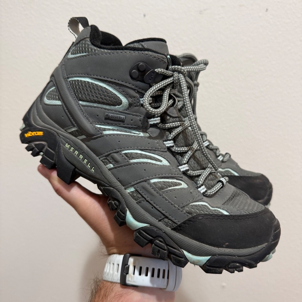 Merrell Moab 2 Mid GORE-TEX Hiking Boots Womens 8.5 Wide Beluga Aqua J06060W